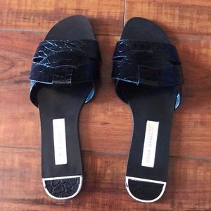 Zara black leather flat sandals